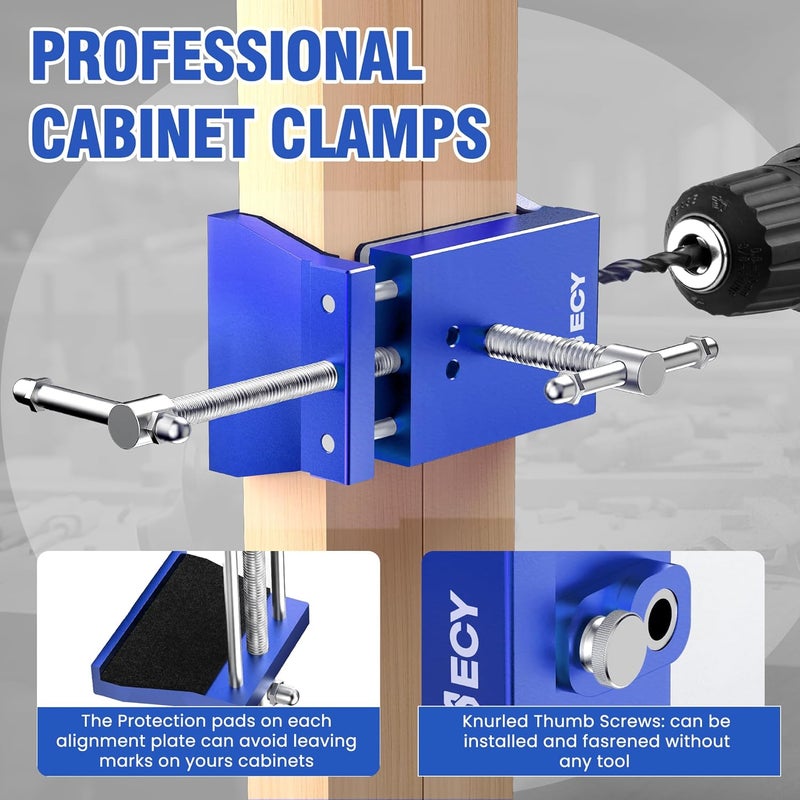 ECY Cabinet Clamps 2 Pack - Cabinet Face Frame Alignment Tool，Anodized Aluminum Alloy, Professional Installation Clamps for Woodworking & DIY Projects​ (Blue) - Image 5